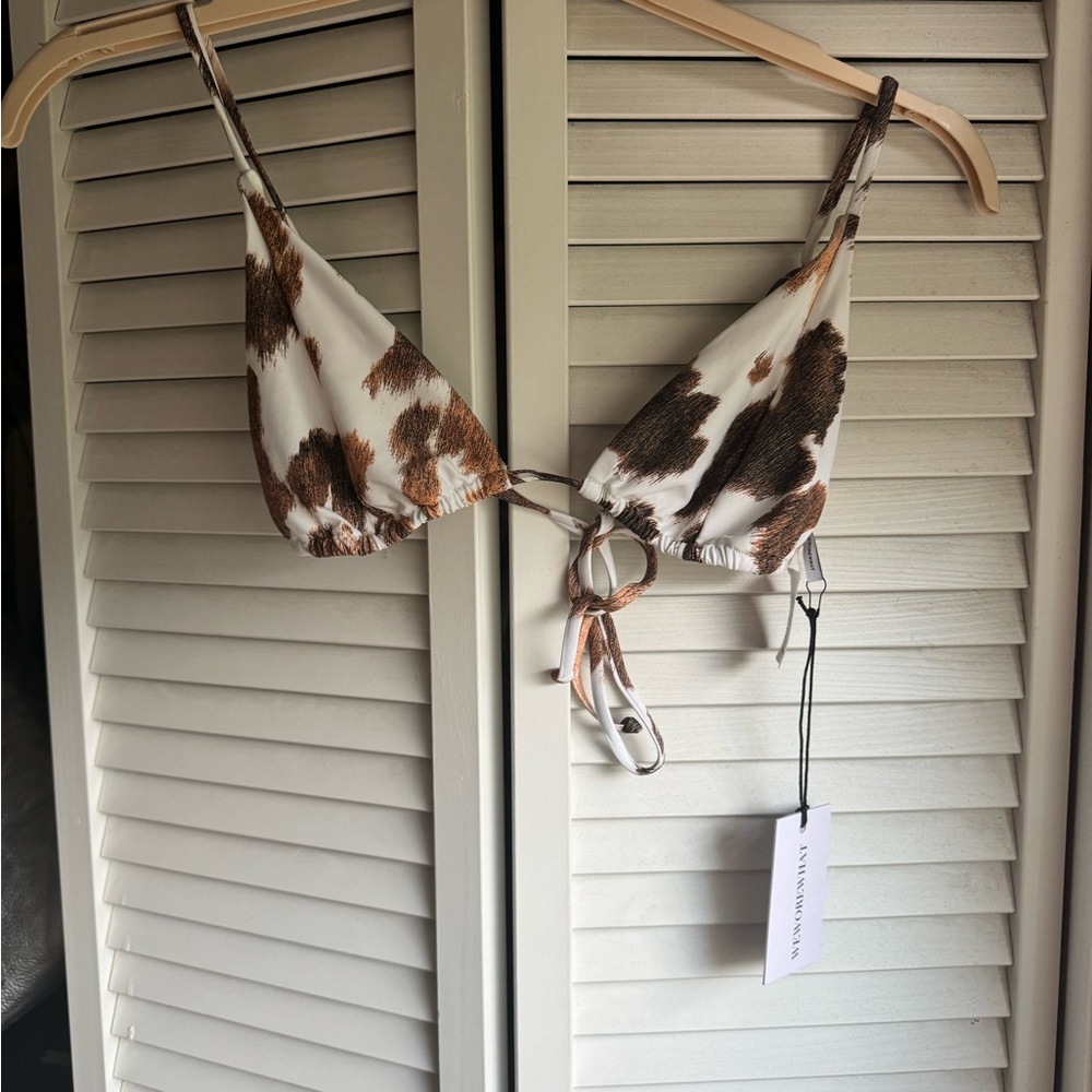 WeWoreWhat Cooper Bow Bikini Top in Brown Multi (Cowhide)